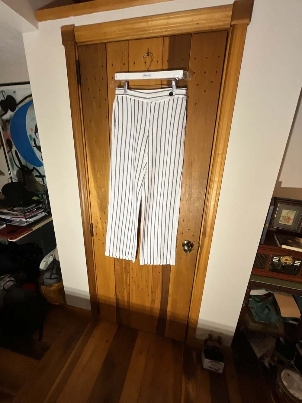 J.Jill White and Navy Striped Linen Blend Wide Leg Pants Size 4